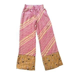 Elevenses Anthropologie pink & cream striped wide-leg pants size M